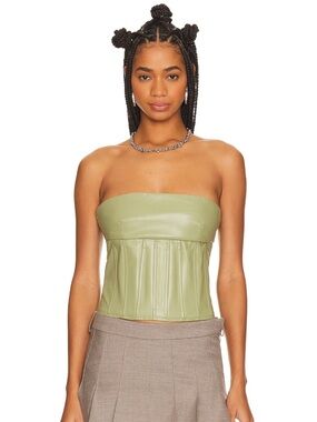 superdown Strapless Faux Leather Corset Top in Light Olive